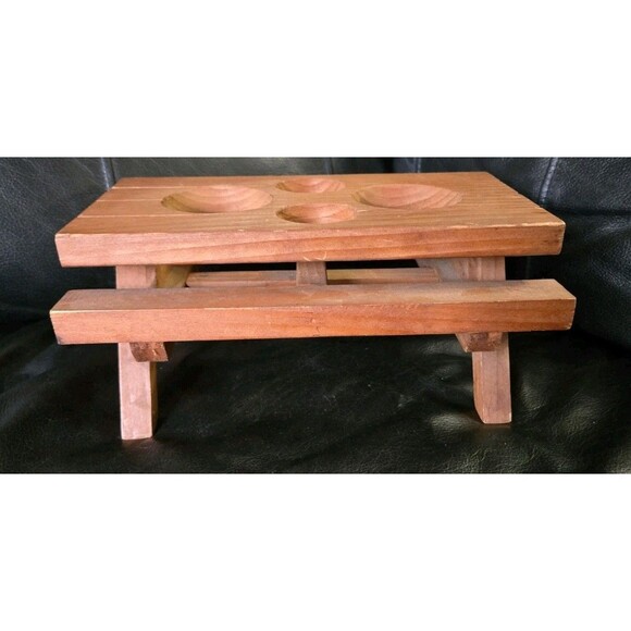 Vintage Redwood Picnic Table Condiments Holder For Picnics BBQ Parties Wooden - Picture 5 of 13